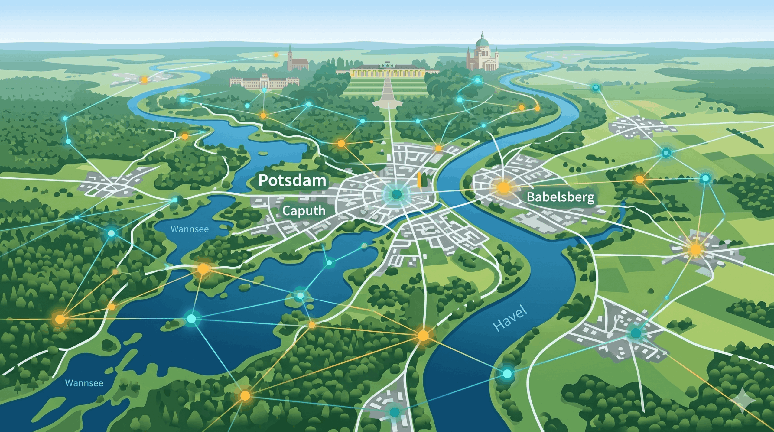Einzugsgebiet Potsdam und Umland, Havellandschaft mit digitalem Netzwerk