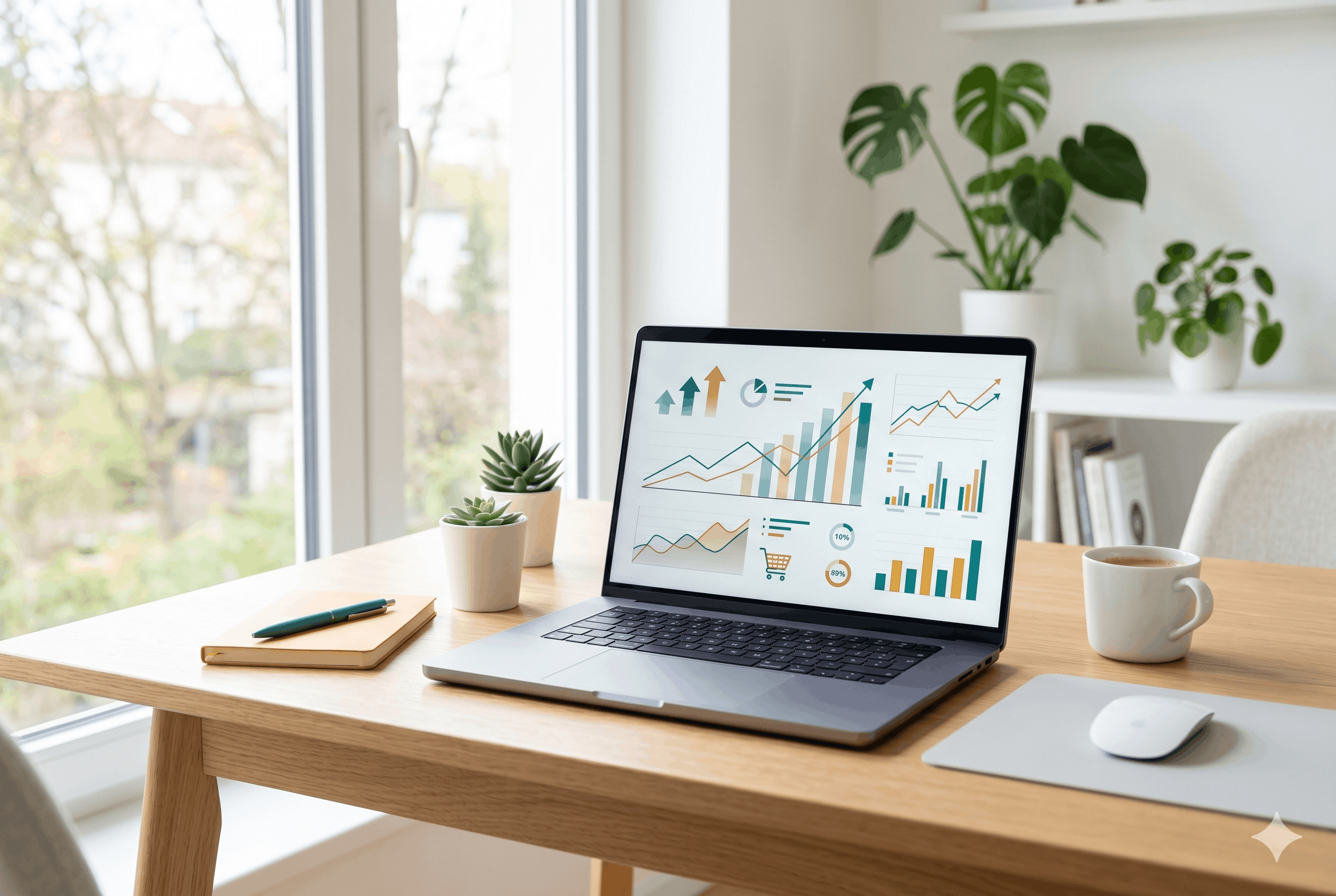 Online-Marketing für Onlineshops, Arbeitsplatz mit Analytics-Dashboard bei BOSSMA für Eberswalde